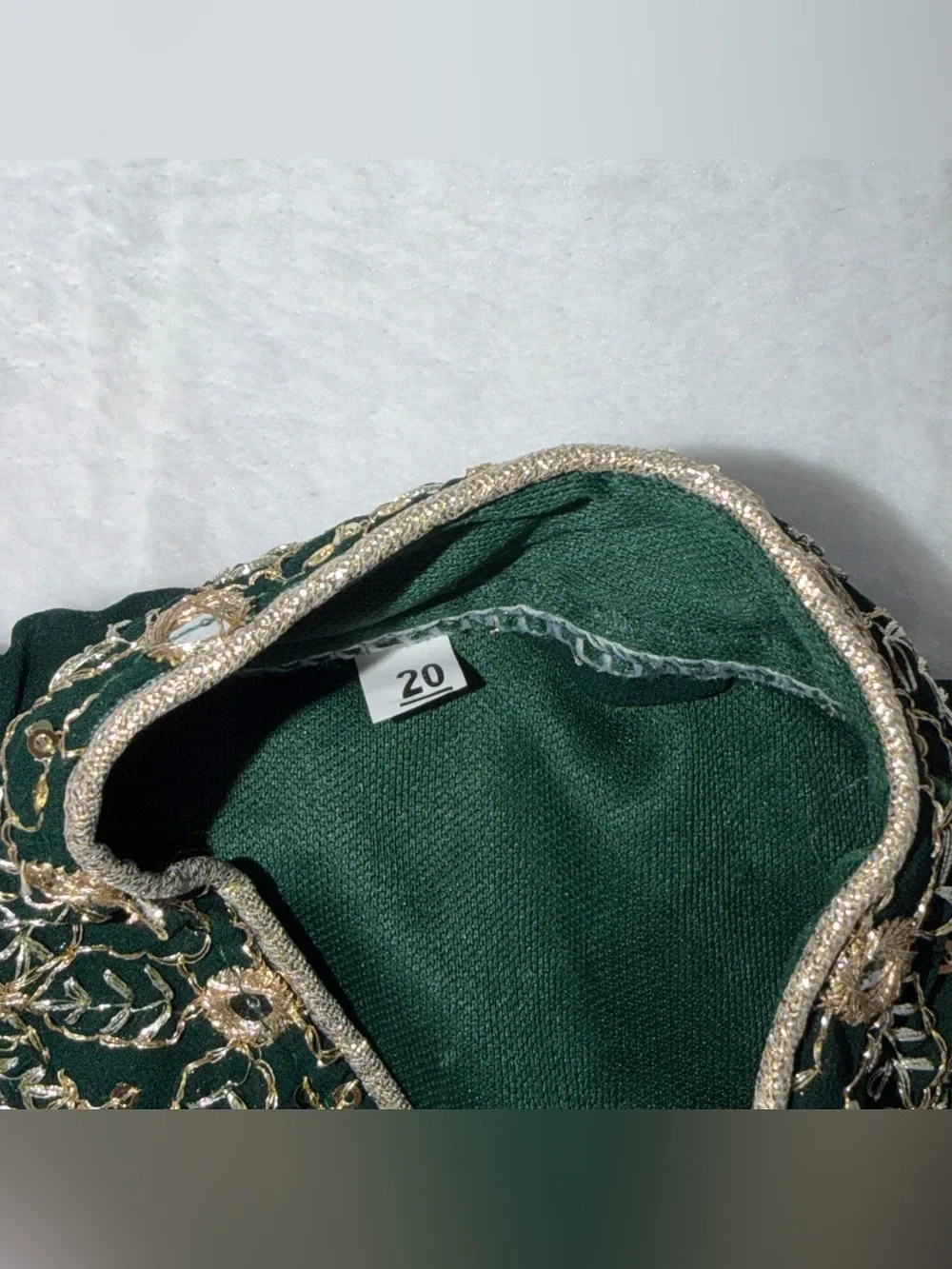Girls Indian Choli Blouse Velvet Green Gold Embroidered Size 20 22” Chest Kids